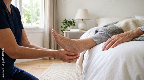 Nurse Examining Senior Patient Foot During Home Care Visit