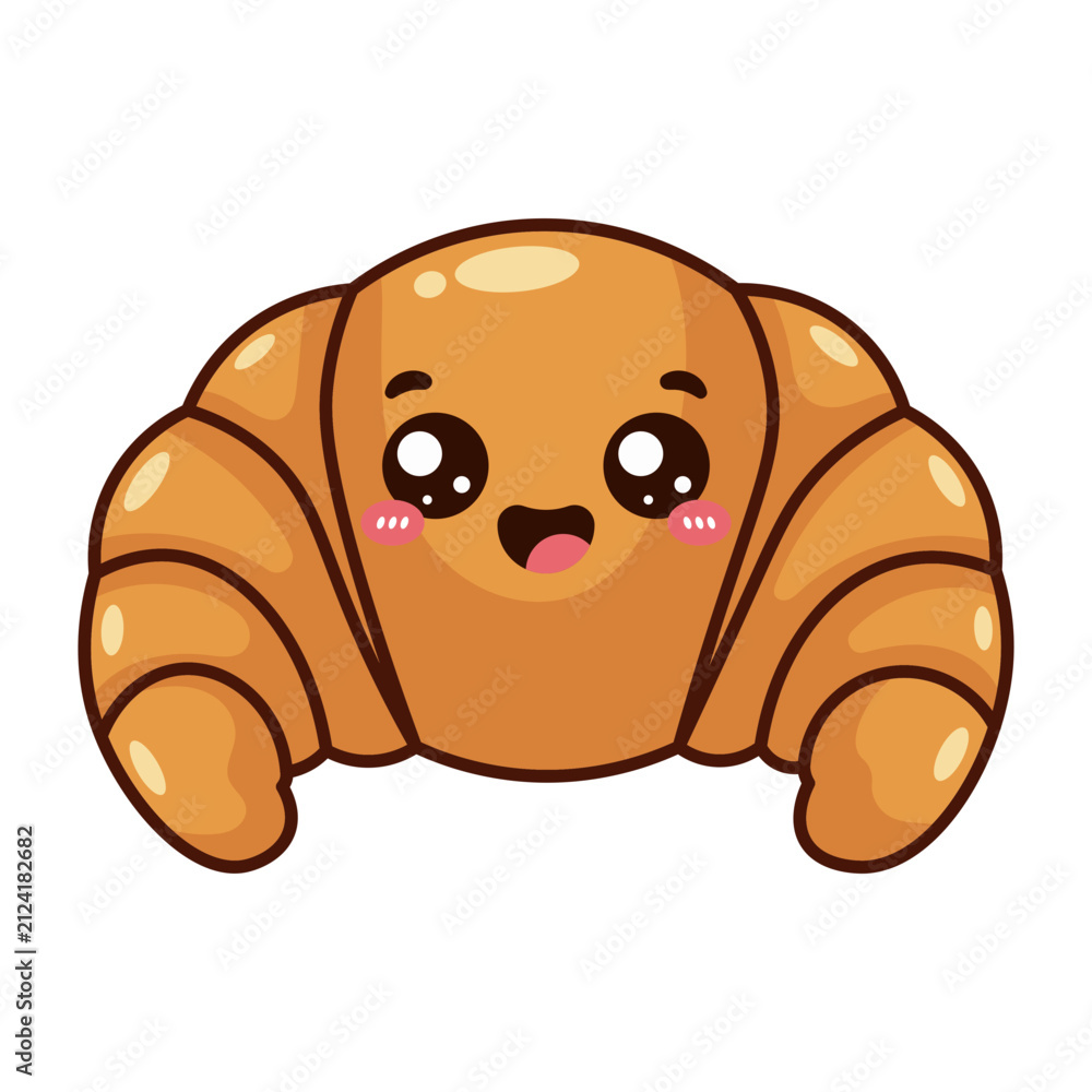 Fototapeta premium Cute Smiling Rounded Croissant Cartoon Icon