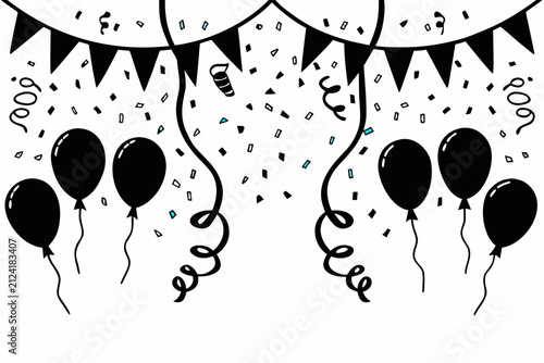 Celebration confetti and balloons vector illustration. Festive party background design with streamers and confetti for events and celebrations.