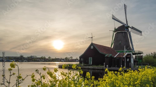 Dutch Windmill time lapse at Zaanse Schans Village, Netherlands