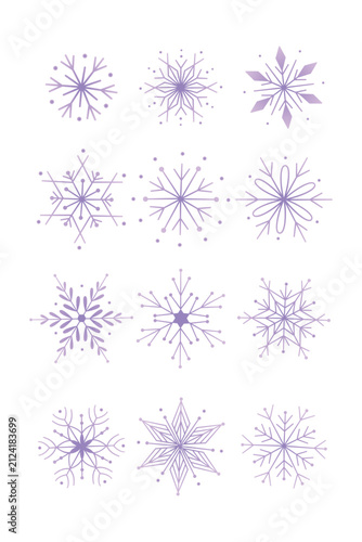 Purple snowflake set vector illustration for winter holiday christmas card frozen pattern design element