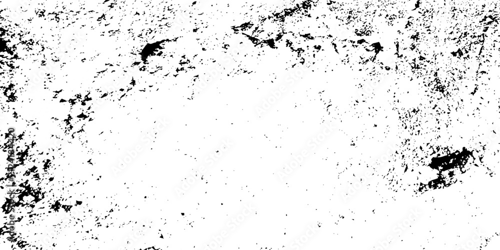 Fototapeta premium Distress urban overlay spotted concrete grain surface grainy noise rust wall grunge black splatter and white background. damaged chalk crack rough ink wall texture.