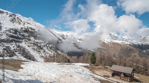Zermatt Switzerland time lapse of Matterhorn mountain peak at Riffelalp in winter season