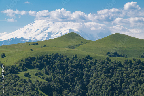 In the mountains of Karachay-Cherkessia on a sunny July day. Caucasus, Russia