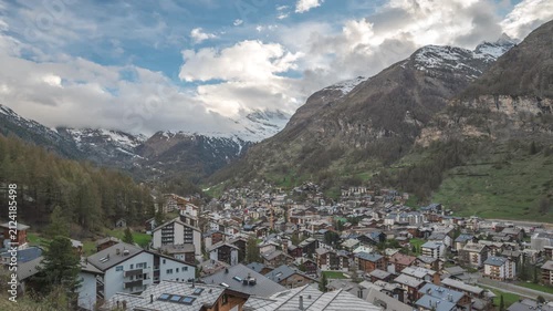 Zermatt Switzerland time lapse city skyline at Zermatt city Valley and Matterhorn mountain peak