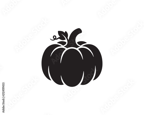 Black silhouette icon of a pumpkin with a stem and leaf