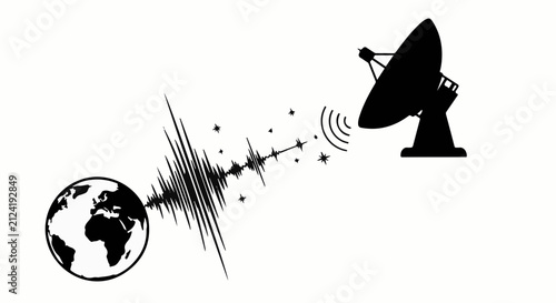Global communication network transmitting signals from Earth to satellite dish