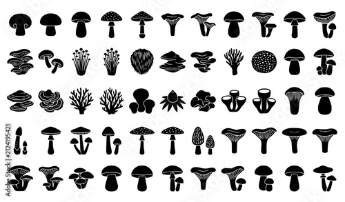 Cuadro en lienzo Minimal Mushroom and Fungus Silhouettes Vector Collection Black Botanical Icons