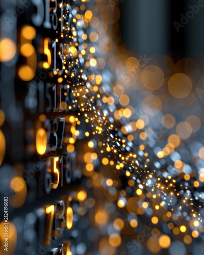 Glowing Golden Numbers Flow Seamlessly Through Dark Space