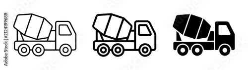 Concrete Mixer Truck Icons, Construction Vehicle Vector Graphics, Industrial Transport Symbols