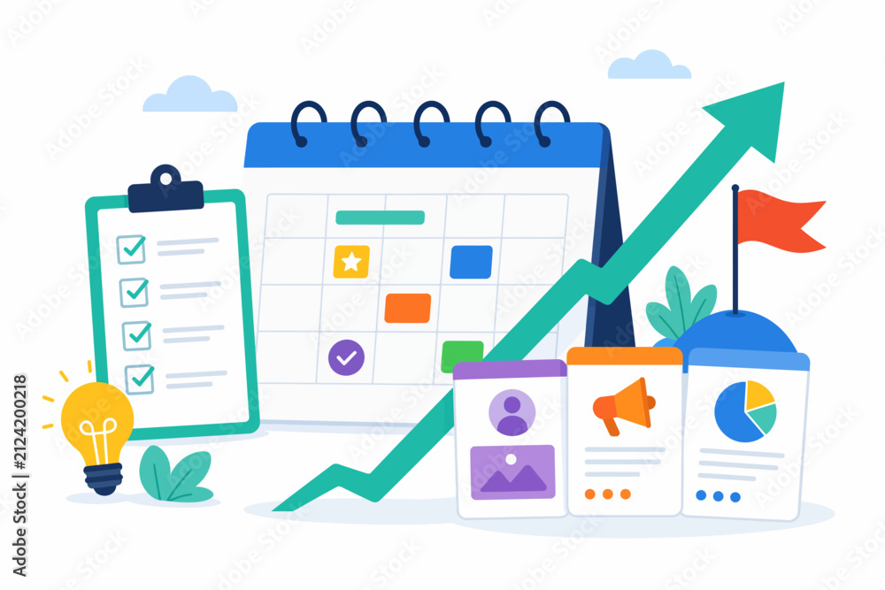 Fototapeta premium Business Growth Calendar Planning Startup Vector Concept