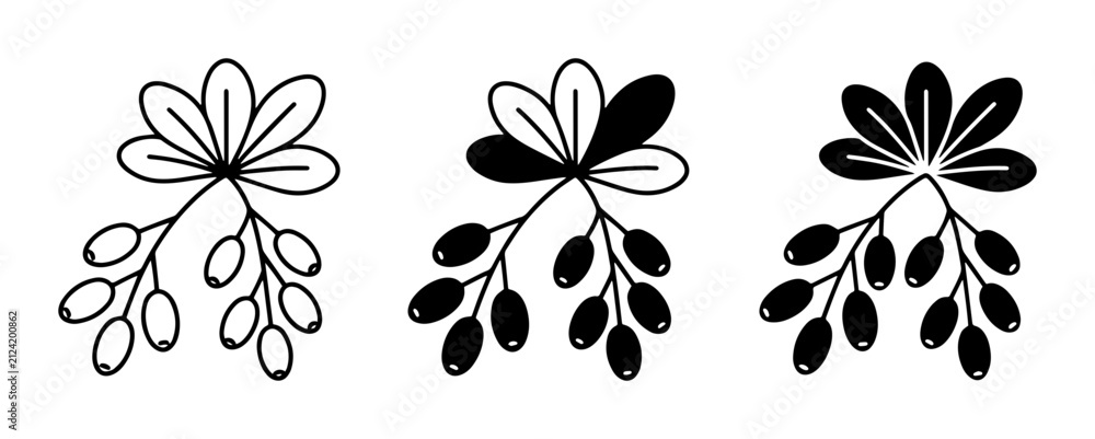 Obraz premium Botanical Branch Icons, Hand-Drawn Berry Sprigs, Minimalist Plant Elements for Design