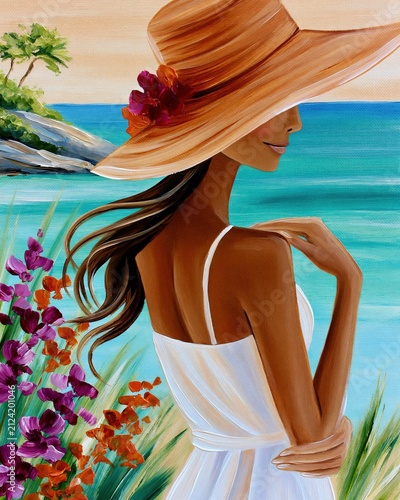 Straw Hat Under a Warm Tropical Breeze by the Serene Ocean Shore