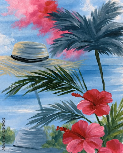 Straw Hat Dances With the Wind in a Tropical Paradise Filled With Blooms