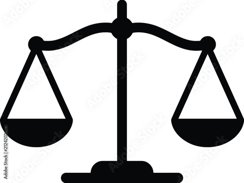 Black balance scale icon representing justice law fairness and equality in legal system symbol vector art