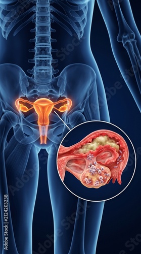Medical 3D Illustration of Pelvic Inflammatory Disease (PID) with Fallopian Tube and Ovary Infection