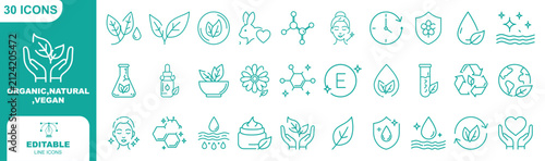 Cuadro en lienzo Skin concern benefits line icon set