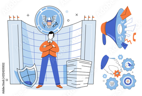 Bild auf Leinwand Government official standing before a federal building vector illustration