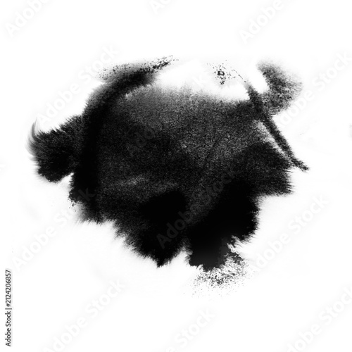 Rough grainy black ink splatter with spray texture and irregular grunge edges on white