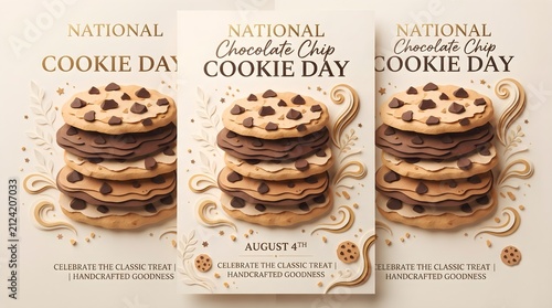 Chocolate chip cookies on packaging. Fresh baked treats for sale.