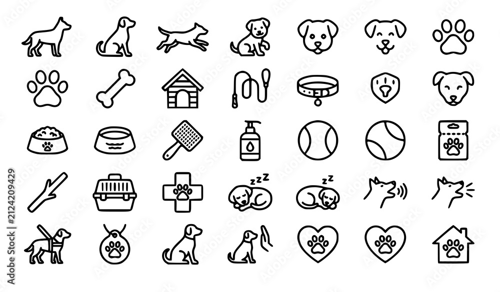 Fototapeta premium Modern Dog Outline Vector Icon Set for Pet Care Veterinary and Animal Services