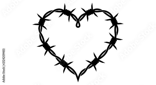 Barbed Wire Heart Shape Black Silhouette On White Background