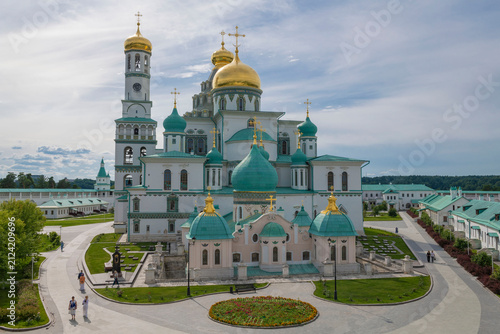 Temples of the New Jerusalem Monastery on a sunny July day. Istra, Moscow region
