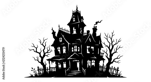 Fotografie Haunted house silhouette against a white background gothic style illustration