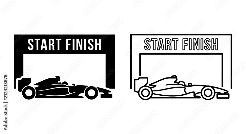 Obraz premium Race Car And Finish Line Black And White Silhouette Illustration