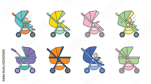 Foto Collection Of Baby Strollers Colorful Line Art Silhouette