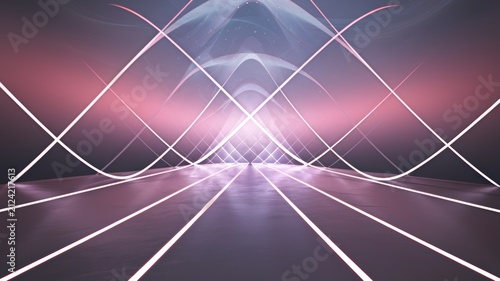 Abstract Tunnel with Neon Light Patterns in a Futuristic Sci-Fi Setting