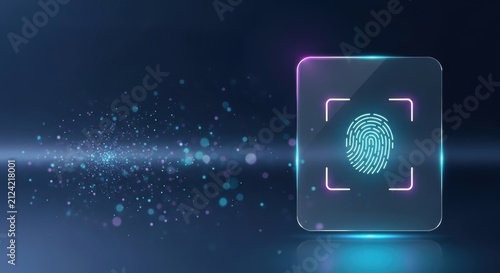 Fingerprint scan with digital glow against dark background for security concept