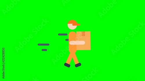Flat Design Delivery Courier Walking With A Cardboard Box Package