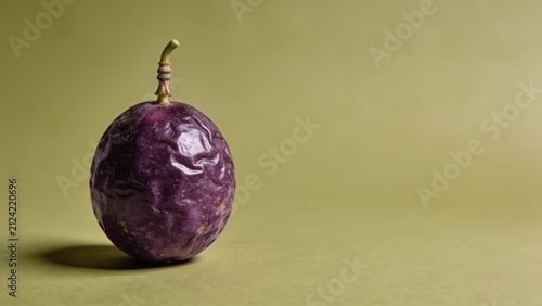 Close-up of a single glossy purple eggplant on neutral background for food photography