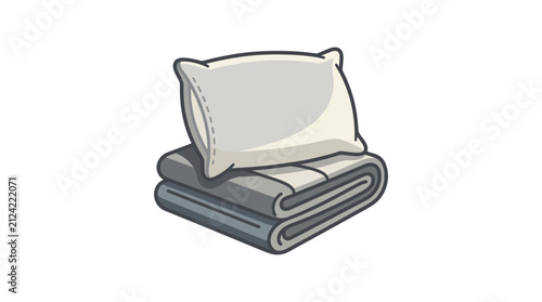 Pillow stacked on folded blankets.