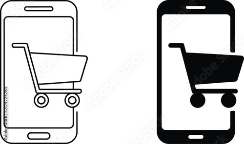 Mobile online shopping cart phone app vector illustration