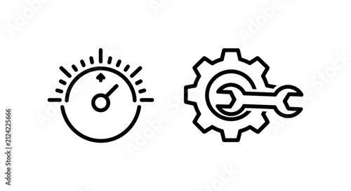 Mixer speed control and motor mechanical adjustment outline icons with mechanical adjustment maintenance engineering technical industrial operation machinery precision calibration