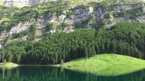 Tranquil Seealpsee Lake Reflection in Swiss Alps, Appenzell Region