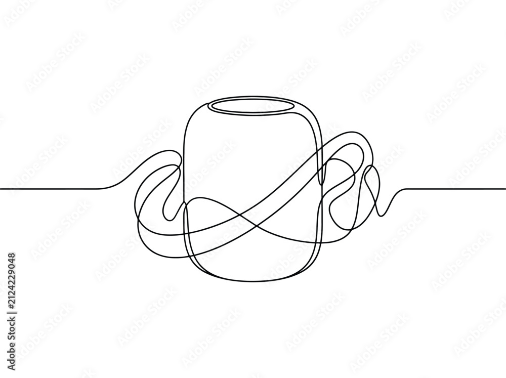 Obraz premium Minimalist single line drawing of a cylindrical object with swirling lines representing energy or thought