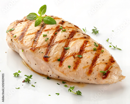 Juicy grilled chicken breast with fresh parsley garnish