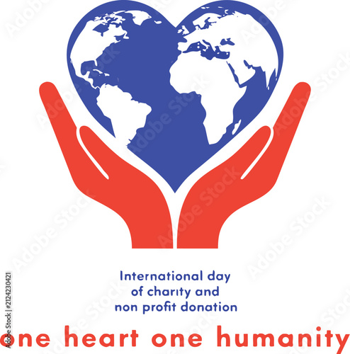 International charity and non-profit donation concept with heart shaped globe