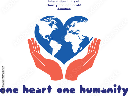 International charity and non-profit donation poster with hands holding a heart shaped globe