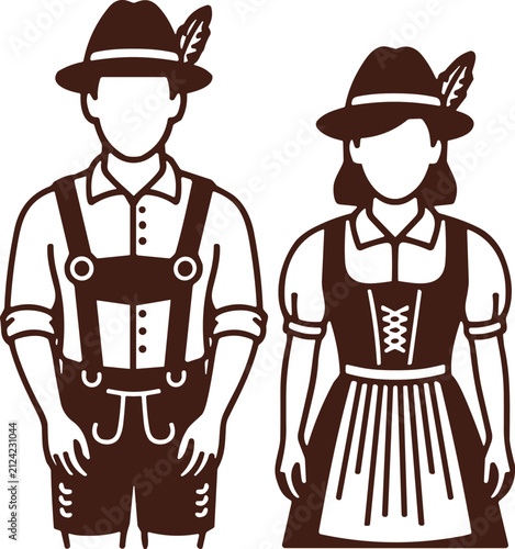 Cuadro en lienzo Traditional Bavarian couple wearing dirndl and lederhosen standing side by side