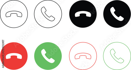 Set of telephone call icons for mobile applications and web design in various styles