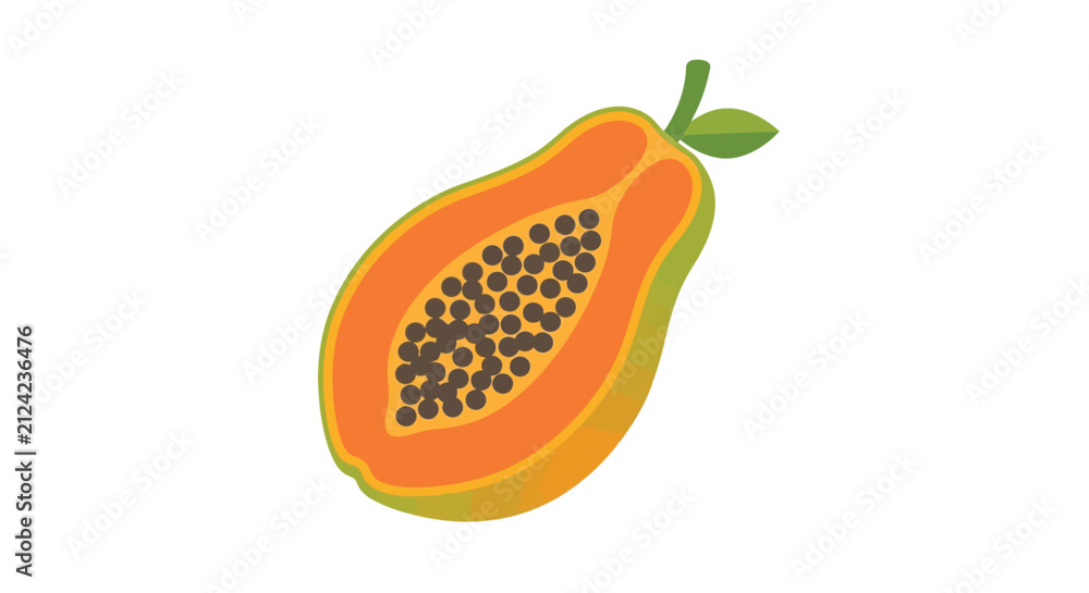 Obraz premium Sliced papaya with seeds depicted as a flat vector silhouette against a white background fruit tropical orange