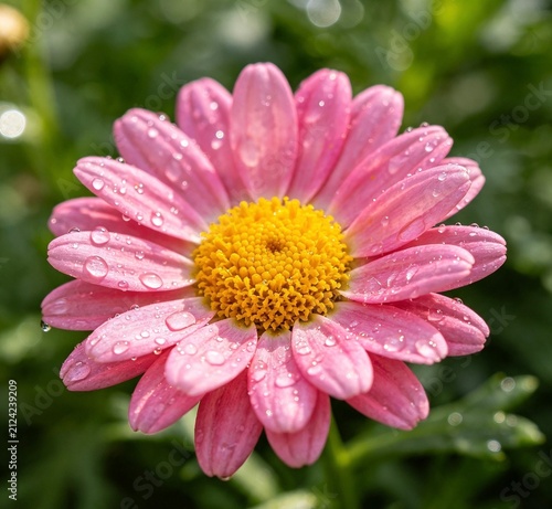 Canvastavla pink gerber daisy Close Up of Pink Daisy Flower with Water Drops in Morning Gard