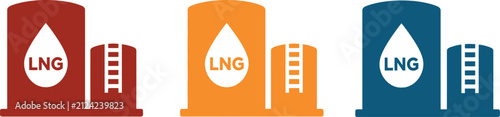Set of colorful LNG storage tank icons representing natural gas industry and energy infrastructure.