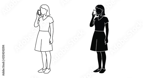 Woman Talking On Phone Line Art And Silhouette