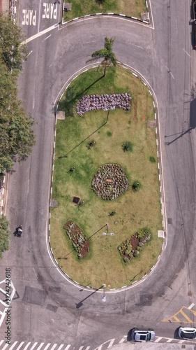 Timelapse, Aerial Drone Shot of a Traffic Flow on a City square at Daytime