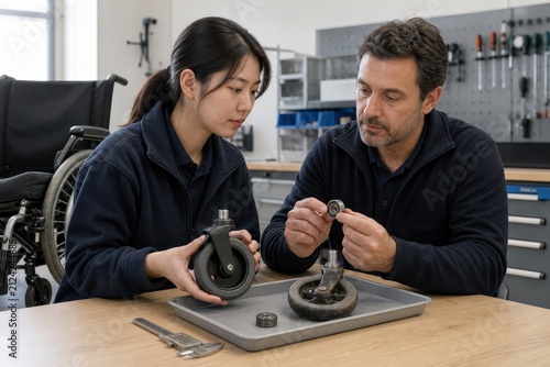 Wheelchair Repair Service Mobility Bench Technician Holds Replacement